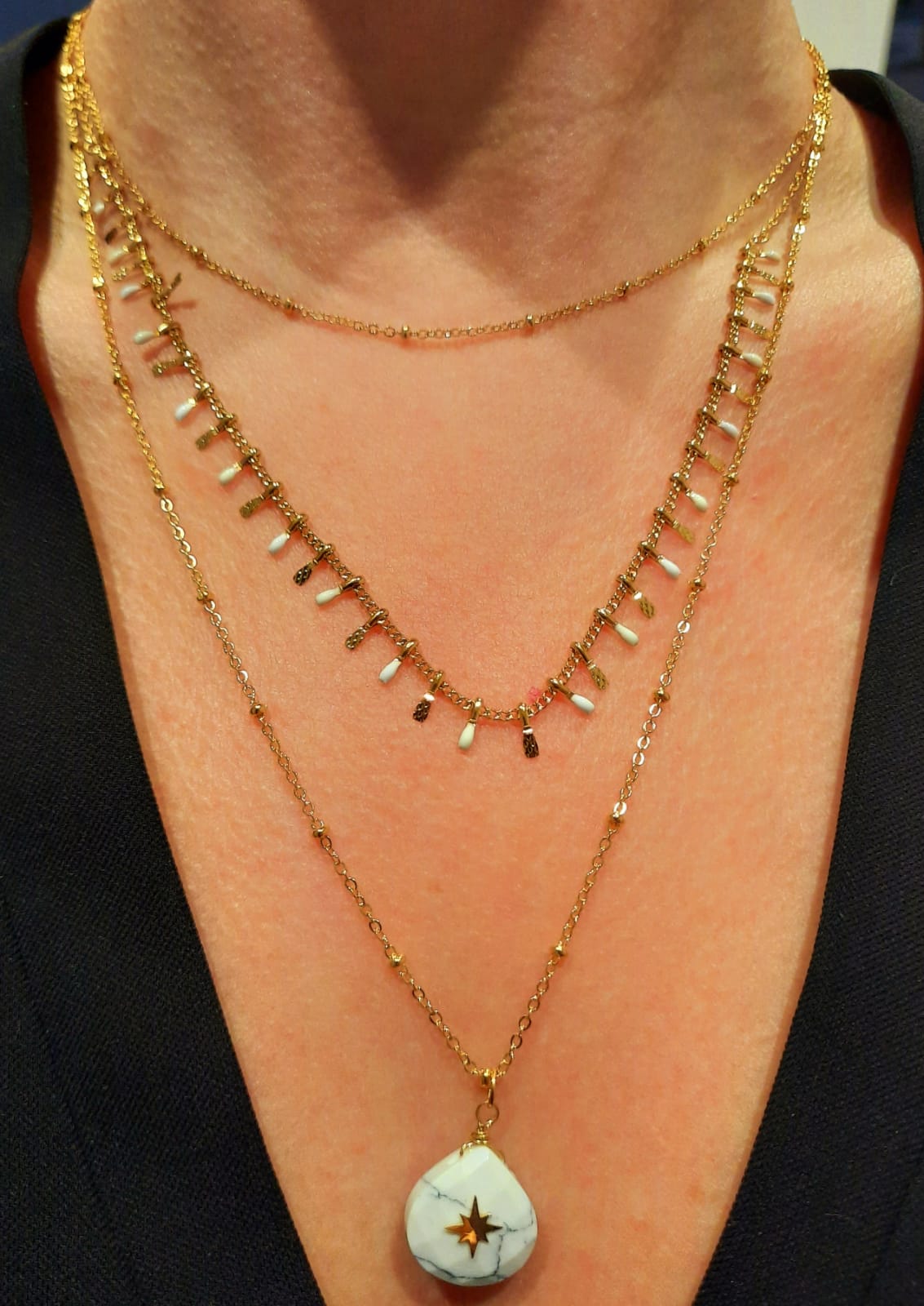 Collier trois tours blanc