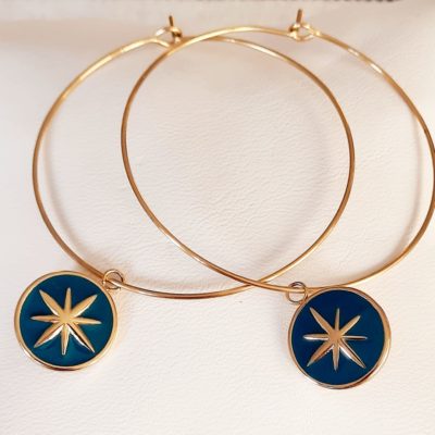 Créoles Lucette doré et bleu canard