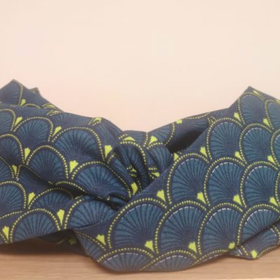 Headband 100% coton fait main bleu canard et vert anis