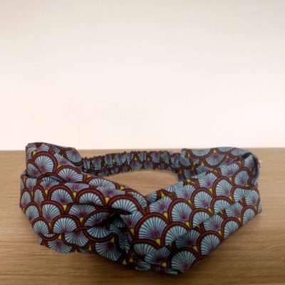 Headband 100% coton fait main bleu ciel et marron