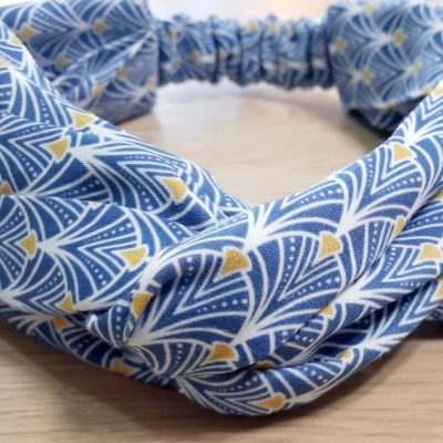 Headband bleu 100% coton fait main